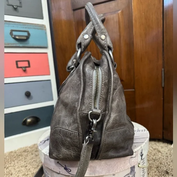 Frye Melissa Dome Satchel Gray Leather Crossbody Handbag - Picture 2 of 14